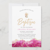 クロスエレガント付きピンクの金ゴールド瑪瑙 | バプテスマ 招待状 (正面)