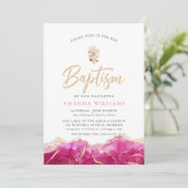 クロスエレガント付きピンクの金ゴールド瑪瑙 | バプテスマ 招待状 (スタンド正面)