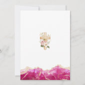 クロスエレガント付きピンクの金ゴールド瑪瑙 | バプテスマ 招待状 (裏面)