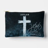 クロスオンウォーターダークブルー聖なる書物、 経典 パーソナライズされた アクセサリーポーチ (正面)