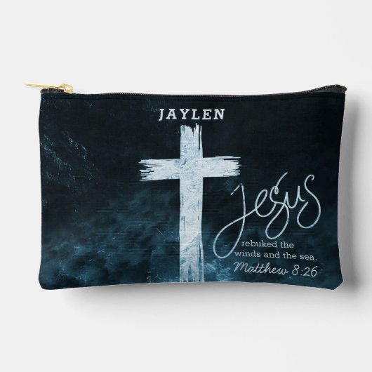 クロスオンウォーターダークブルー聖なる書物、 経典 パーソナライズされた アクセサリーポーチ (正面)
