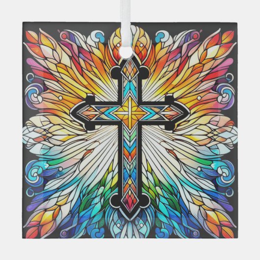 クロスオンファイアステンドグラスデザインサンキャッチャー ガラスオーナメント (正面)