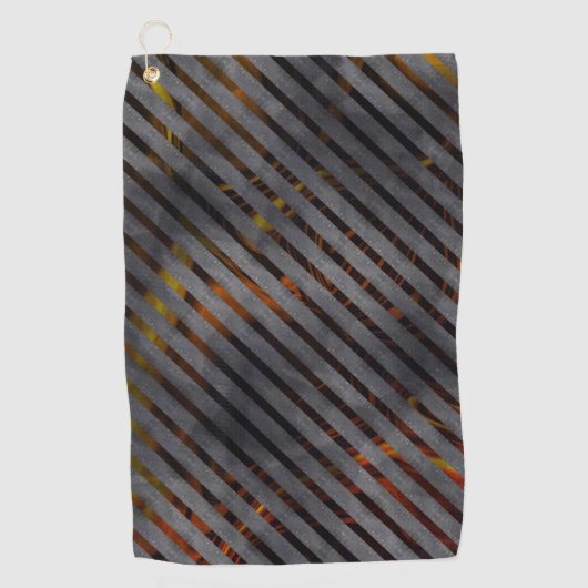 クロスカットストライプの灰色のリボン？金ゴールド赤 ゴルフタオル (正面)