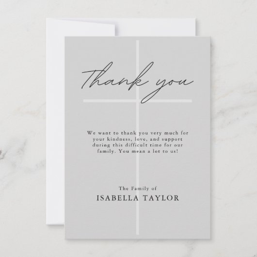 クロスカトリック記念写真グレイありがとう カード (正面)