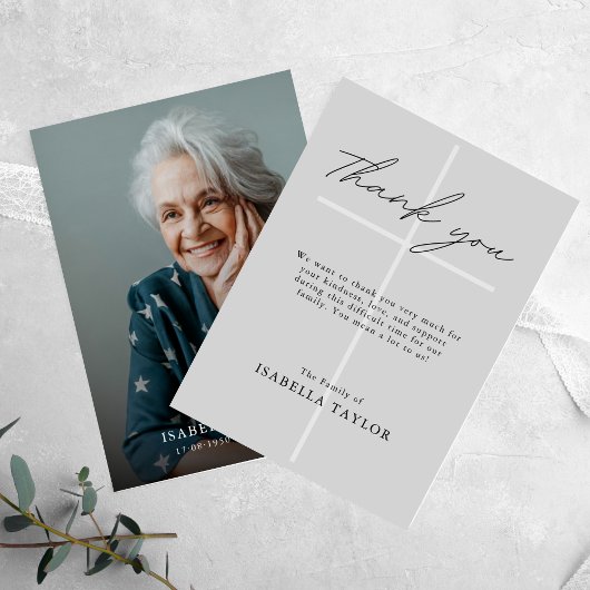 クロスカトリック記念写真グレイありがとう カード