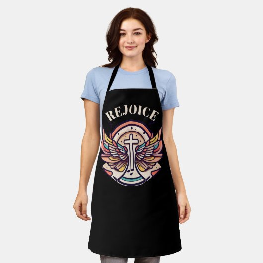 クロスカラフルガネルウィングスレジョイス エプロン (着用した状態)