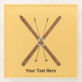 クロスカントリーのスキーとポール ガラスコースター (正面)