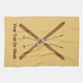 クロスカントリーのスキーとポール キッチンタオル (横)