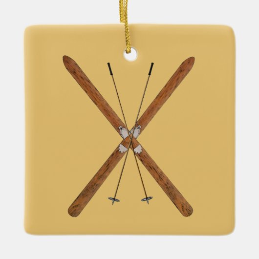 クロスカントリーのスキーとポール セラミックオーナメント (正面)