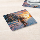 クロスカントリースキー スクエアペーパーコースター (アングル)