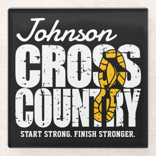 クロスカントリーADD文字ランニングランナーのチームプレーヤー ガラスコースター (正面)