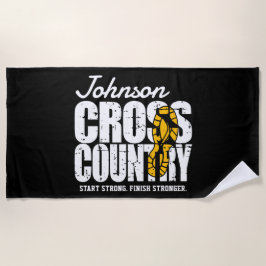 クロスカントリーADD文字ランニングランナーのチームプレーヤー ビーチタオル