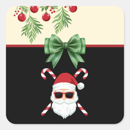 クロスキャンズのカスタムサンタ クリスマスホリデー スクエアシール (正面)