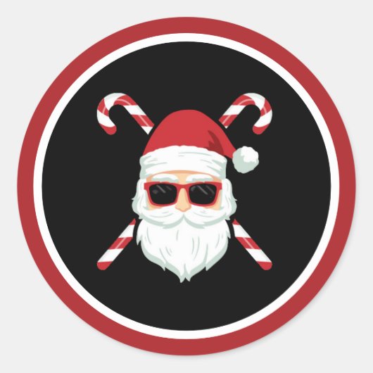 クロスキャンズのカスタムサンタ クリスマスホリデー ラウンドシール (正面)