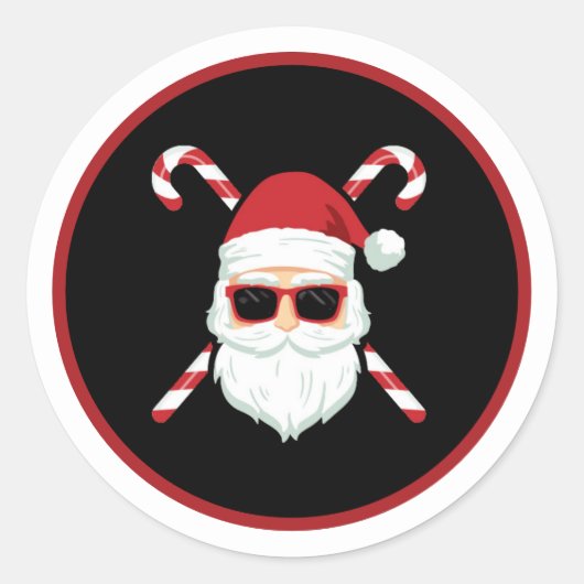 クロスキャンズのカスタムサンタ クリスマスホリデー ラウンドシール (正面)