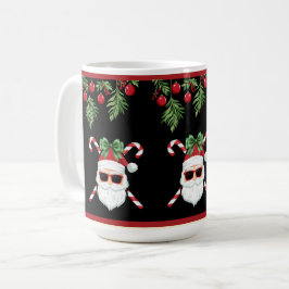 クロスキャンディケーンのサンタのクリスマスグリーティングカスタムデザイン コーヒーマグカップ