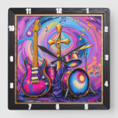 クロスギター音楽崇拝アート スクエア壁時計 (正面)