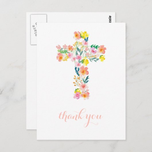 クロスサンキューカード、宗教的な感謝の手紙 ポストカード (正面/裏面)