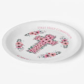 クロスシック第1聖体女子ピンクの花 ペーパープレート (アングル)