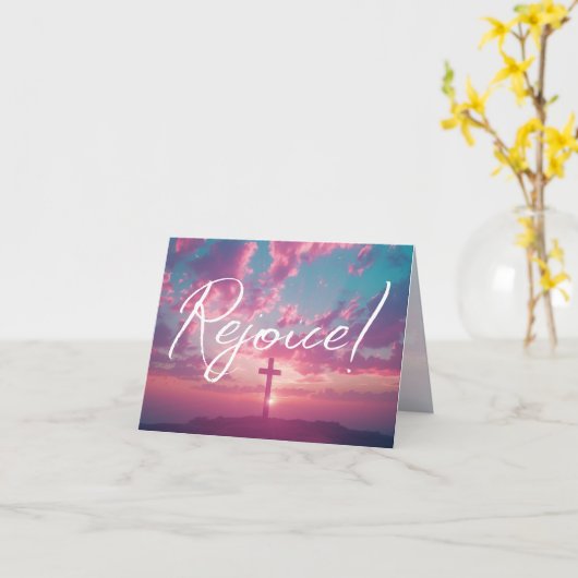 クロスシルエットのイースターサンライズシーン カード (黄色い花)