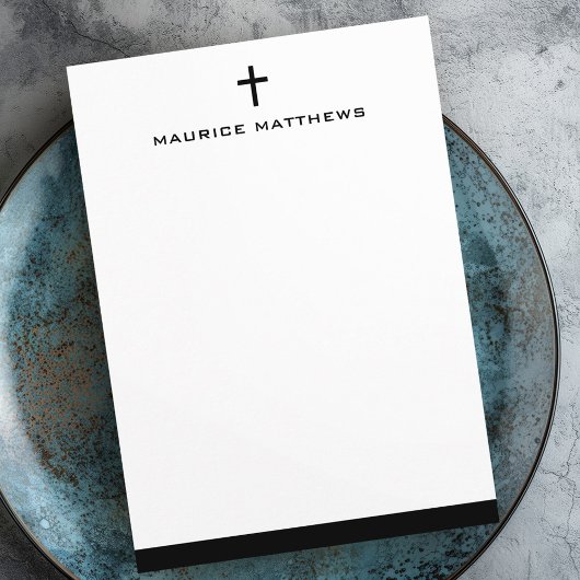 クロスシンプルネーム男らしブラックフラ縁どット ノートカード