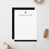 クロスシンプルネーム男らしブラックフラ縁どット ノートカード (正面/裏面インサイチュ)