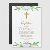 クロスシンプルバプテスマのフローラ マグネット招待状 (正面/裏面)