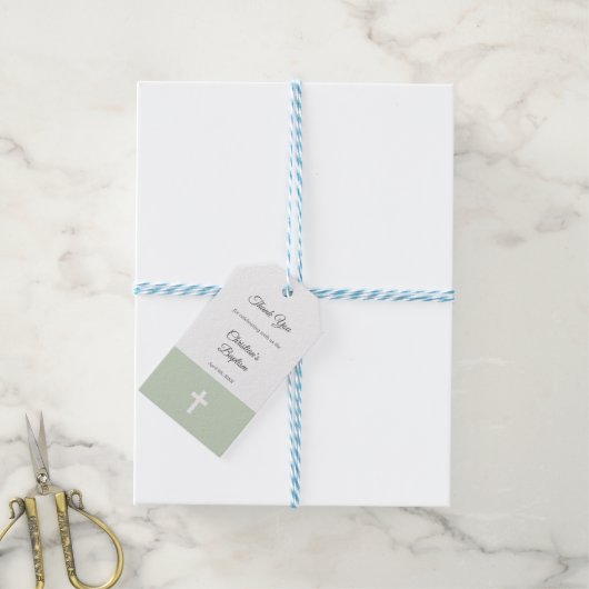 クロスシンプルバプテスマを持つ緑ありがとう ギフトタグ (より糸付き)