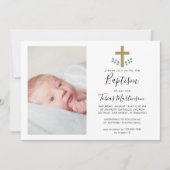 クロスシンプルバプテ離れス写真とユーカリの写真 招待状 (正面)