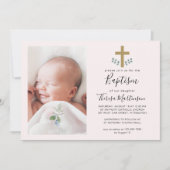 クロスシンプルバプテ離れス写真とユーカリの写真 招待状 (正面)