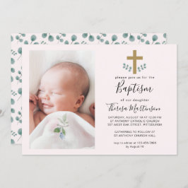 クロスシンプルバプテ離れス写真とユーカリの写真 招待状