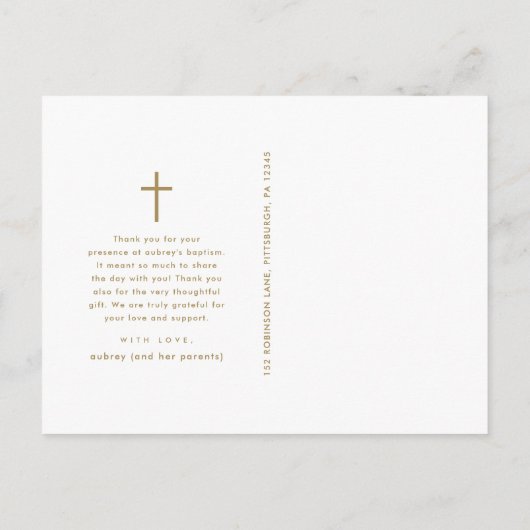 クロスシンプルフォトでバプテスマありがとう ポストカード (裏面)