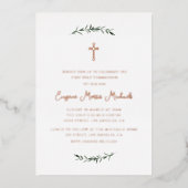 クロスシンプルボタニカル第一聖体 箔招待状 (正面)