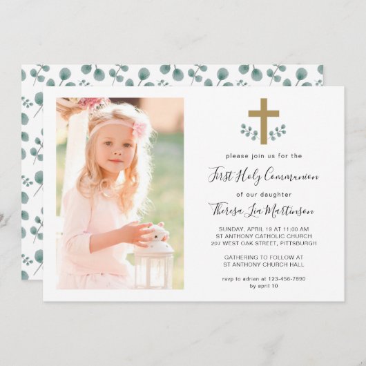 クロスシンプル離れホリー・コミュニオンフォトとの 招待状 (正面/裏面)