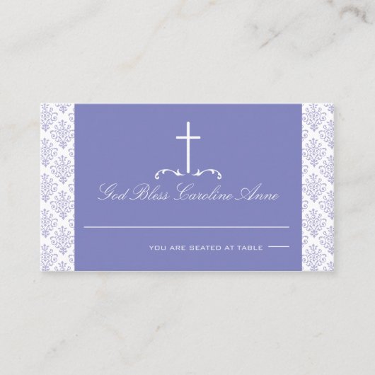 クロスシーティングカード付きラベンダーダマスク プレイスカード (正面)