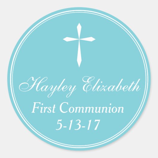 クロスシール、メッセージカード封筒用シール、青 ラウンドシール (正面)