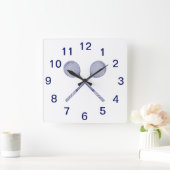 クロススカッシュラケットブルー スクエア壁時計 (ホーム)