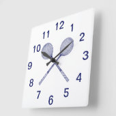 クロススカッシュラケットブルー スクエア壁時計 (傾斜)