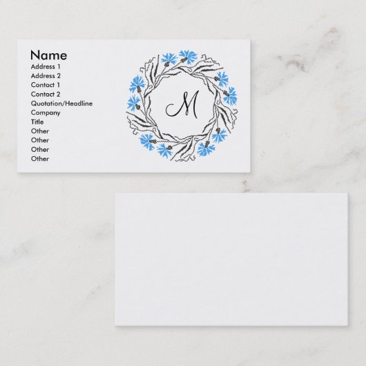 クロススティッチコーンフラワーサークルモノグラムイニシャル 名刺 (正面/裏面)