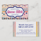 クロスステッチのピクセルアート刺繍花ブルー 名刺 (正面/裏面)