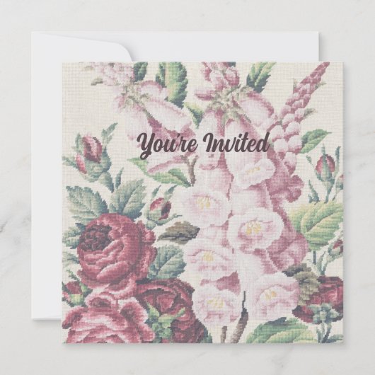 クロスステッチの花 招待状 (正面)