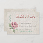 クロスステッチアンティークウェディングRSVPカード 出欠カード (正面/裏面)