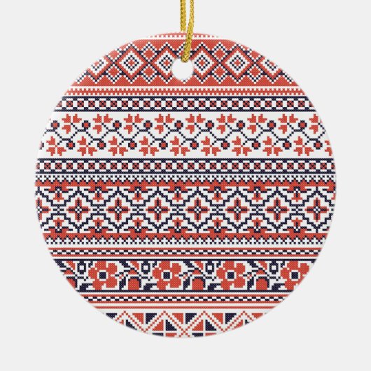 クロスステッチデザインパターン セラミックオーナメント (正面)