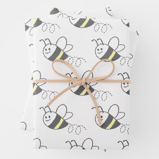 クロスステッチパターンプリントかわいいビー ラッピングペーパーシート (インサイチュ)