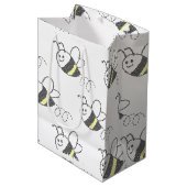 クロスステッチパターンプリントかわいい蜂ベビーシャワー ミディアムペーパーバッグ (正面アングル)