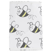 クロスステッチパターンプリントかわいい蜂ベビーシャワー ミディアムペーパーバッグ (正面)