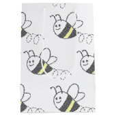 クロスステッチパターンプリントかわいい蜂ベビーシャワー ミディアムペーパーバッグ (裏面)