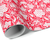 クロスステッチルックレッドホワイトフローラデザイン ラッピングペーパー (ロールコーナー)
