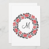 クロスステッチレッドローズサークルモノグラムイニシャル (正面/裏面)