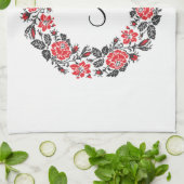 クロスステッチレッドローズサークルモノグラムイニシャル キッチンタオル (折り畳み)